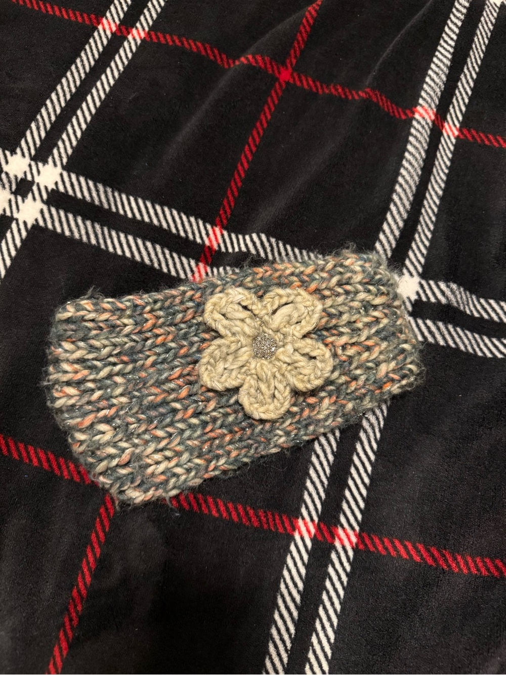 Multicolor Knit Headband with Cream Flower Accent